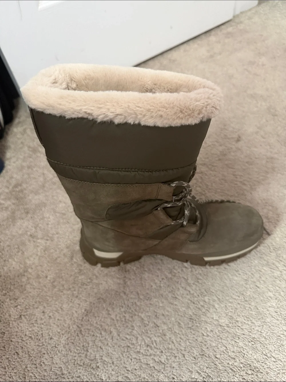 Timberland Tan  Winter Lace-Up Tall Boot with Cream Faux Fur Cuff  Waterproof